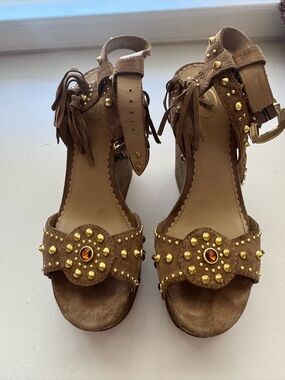Elizabeth & James Leather Wedge Booties Size 39 Studded Platform Shoes